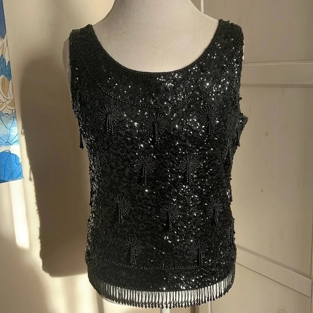 Vintage Sparking Black Wool and Sequins Special Occasion Top - Size L